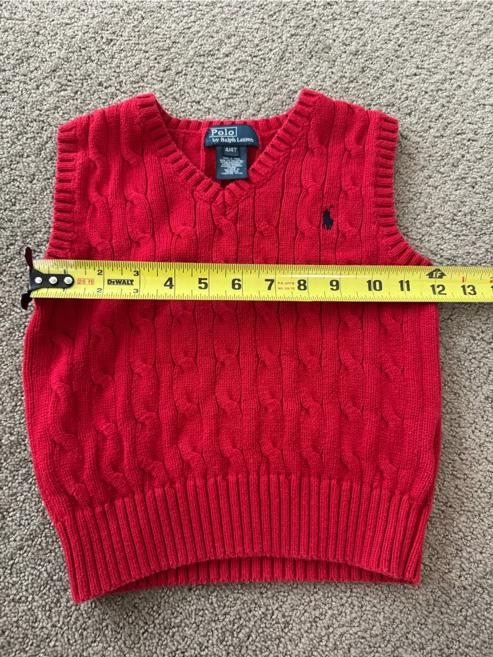 Kids 4T Polo by Ralph Lauren Red Cable-Knit V-Neck Sweater Vest with Navy Pony